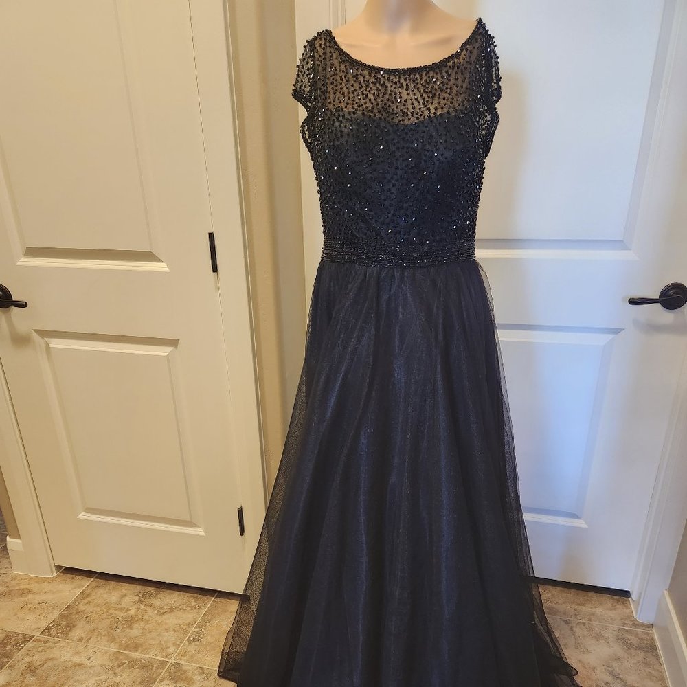 Black evening gown with beaded top